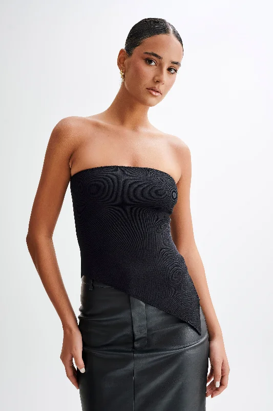 Sidney Asymmetrical Strapless Knit Top - Black