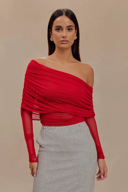 Everly Sheer Mesh Off Shoulder Top - Ruby Feminine Women's Soft 