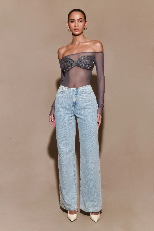 Garcelle Diamante Off Shoulder Top - Gunmetal Cozy Women's Winter