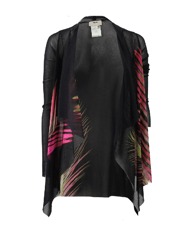 Drape Palm Print Cardigan Modern Women's 