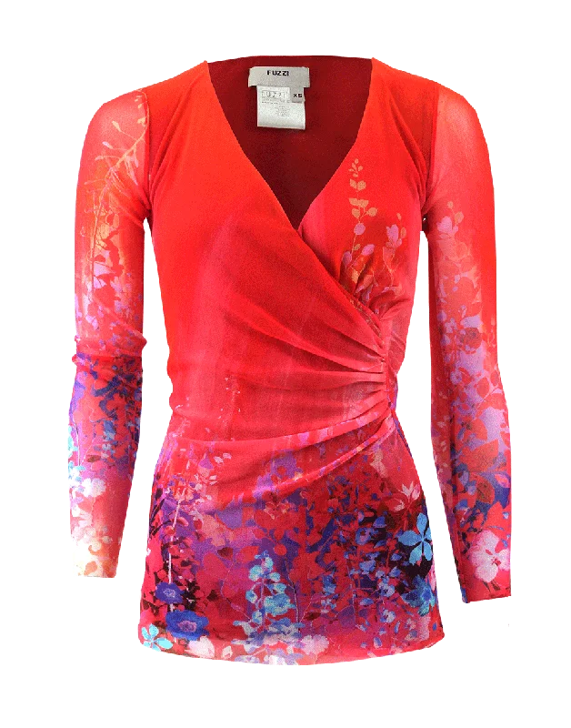 Floral Print Top Classic Women's Pin - striped