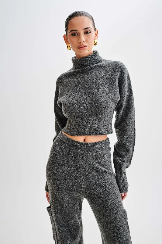 Darius Turtleneck Knit Crop Top - Charcoal Marle Rugged Women's Outdoor 