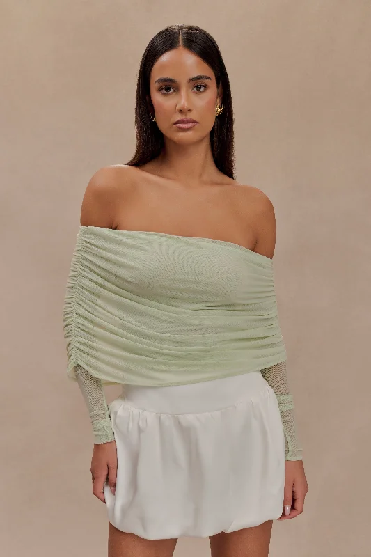 Everly Sheer Mesh Off Shoulder Top - Pastel Green Refined Women's Velvet