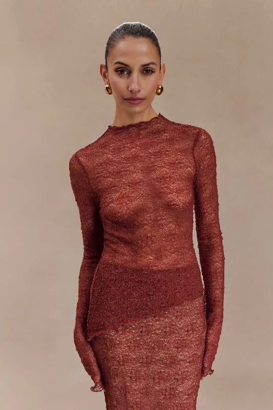 Riley Sheer Lace Long Sleeve Top - Chilli Stylish Women's Tropical 