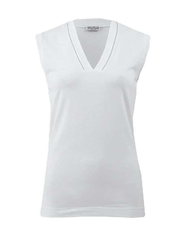 V-Neck Tank With Monili Trim