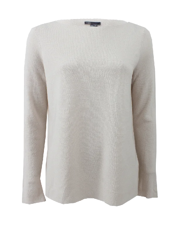 Knit Pullover With Slit Back Feminine Women's Style 