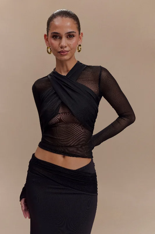 Tania Slinky And Mesh Long Sleeve Top - Black Earthy Women's 