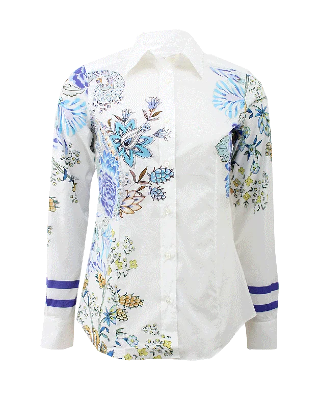 Flower Stripe Collared Shirt Cool Women's Distressed