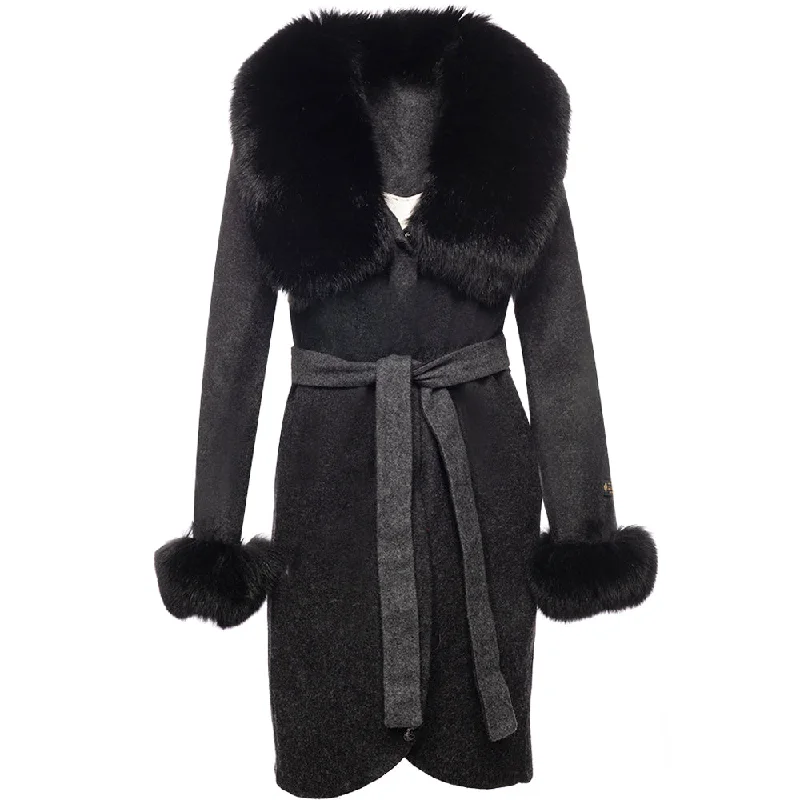 Mia's belt tie wool coat with fox fur Feminine Women's Soft 
