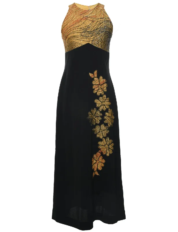 1970s  Lurex Thread Pattern Maxi Dress - S Preppy Women's College