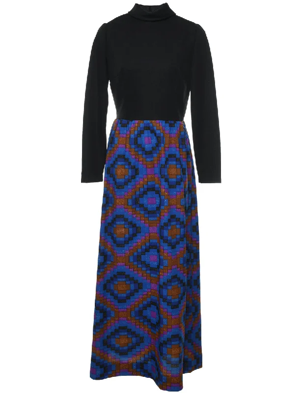 1970s Geometric Multi-Colour Maxi Dress - M Relaxed Women's 