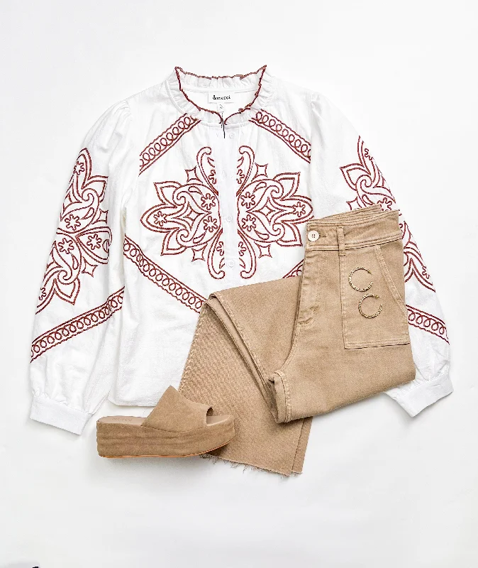 BETTER DAYS IVORY EMBROIDERED BUTTON UP TOP