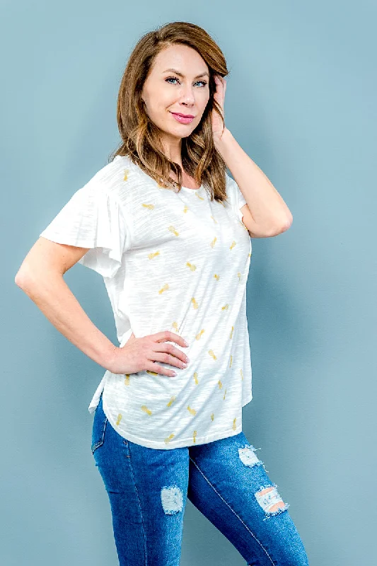 Short Sleeve Tee Shirt Top Pineapple Print(D72218-SW630) Earthy Women's 
