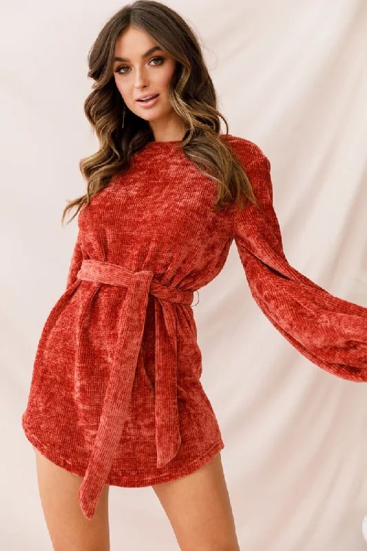 Diva Velvet Yarn Knit Dress Rust Feminine Women's Soft 