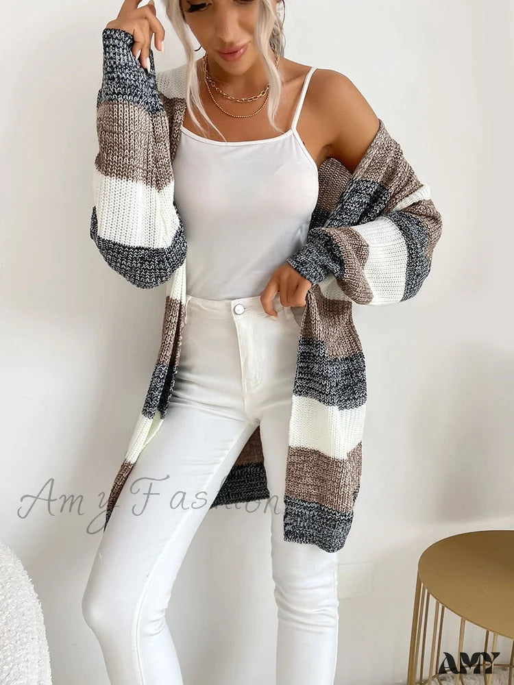 Amy Fashion - V-neck Knitted Sweater Fashion Warm Holiday Cardigan Dynamic Women's High - energy