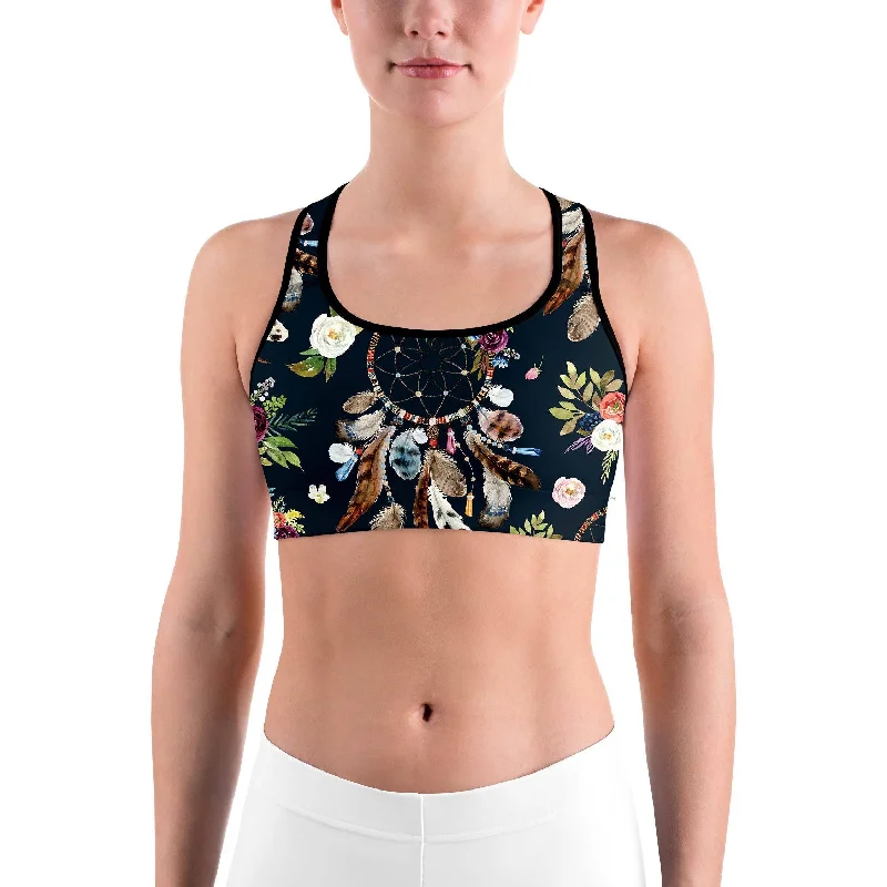 Boho Dreamcatcher and Flowers Sports bra Street