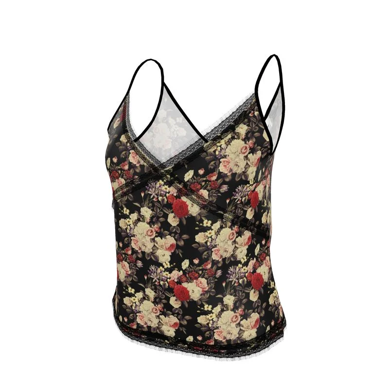 Silk Cami - Blooms Dark Botanicals Collection Monochromatic All - in - one