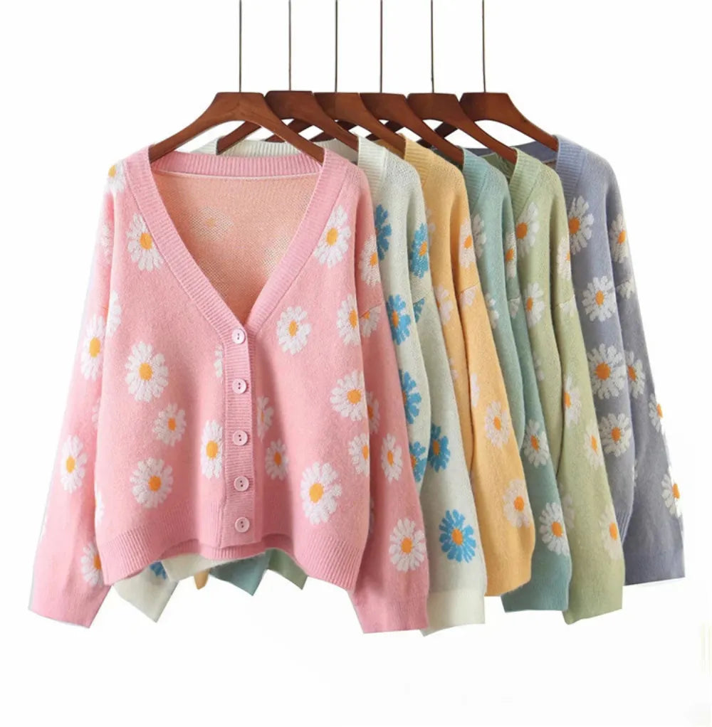 Little Daisy V-Neck Oversize Cardigan Traditional Women's 