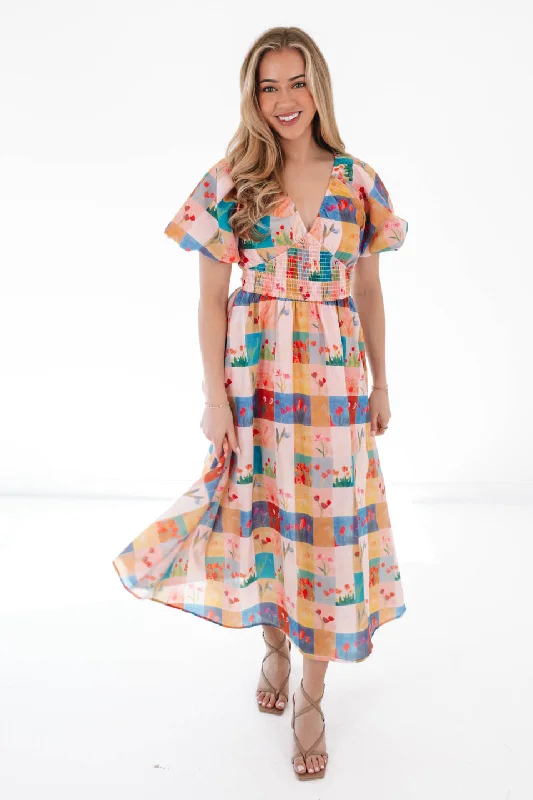 Petal Patchwork Midi Dress - Multi Laid - back Women's Style