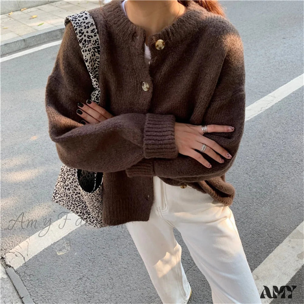 Amy Fashion - Sweaters Cardigans Warm Casual Arrival Solid Knitwear Loose Coat Earthy Women's 