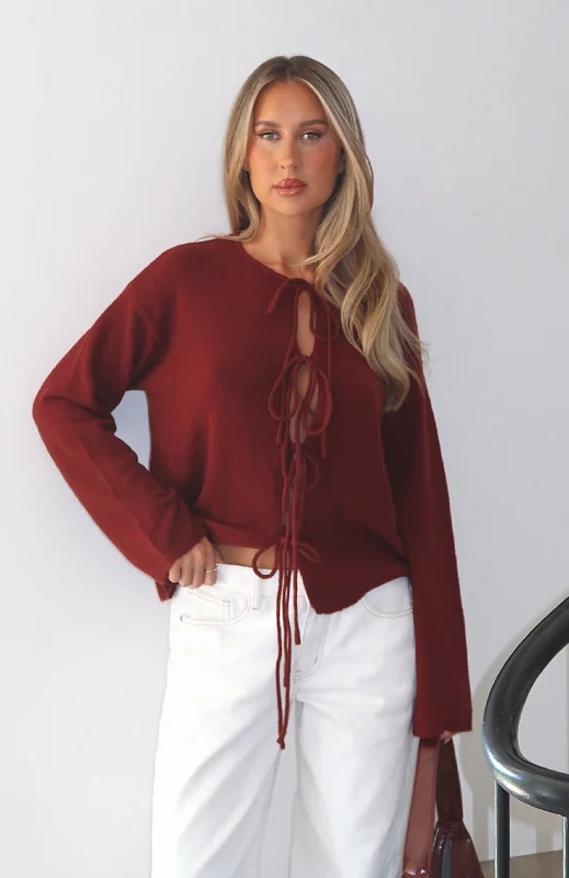 Perfecting My Art Cardigan Burgundy Laid - back Women's Style