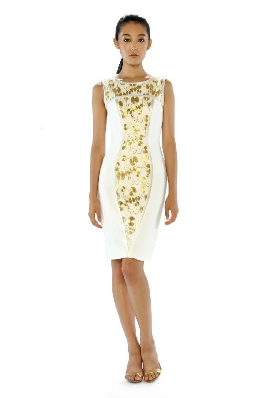 Theia - 882391 Gilded Embroidered Sheath Cocktail Dress Streetwear Style for 