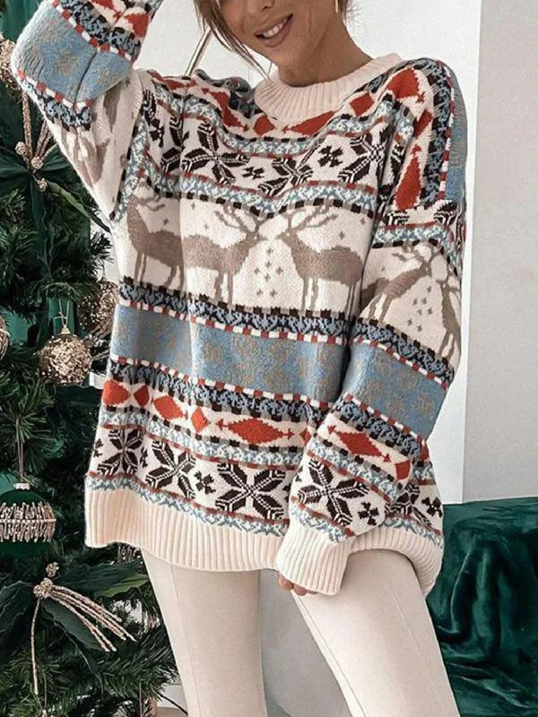 Geometric Round Neck Dropped Shoulder Sweater | Christmas Sweater | Winter Fashion Adventure