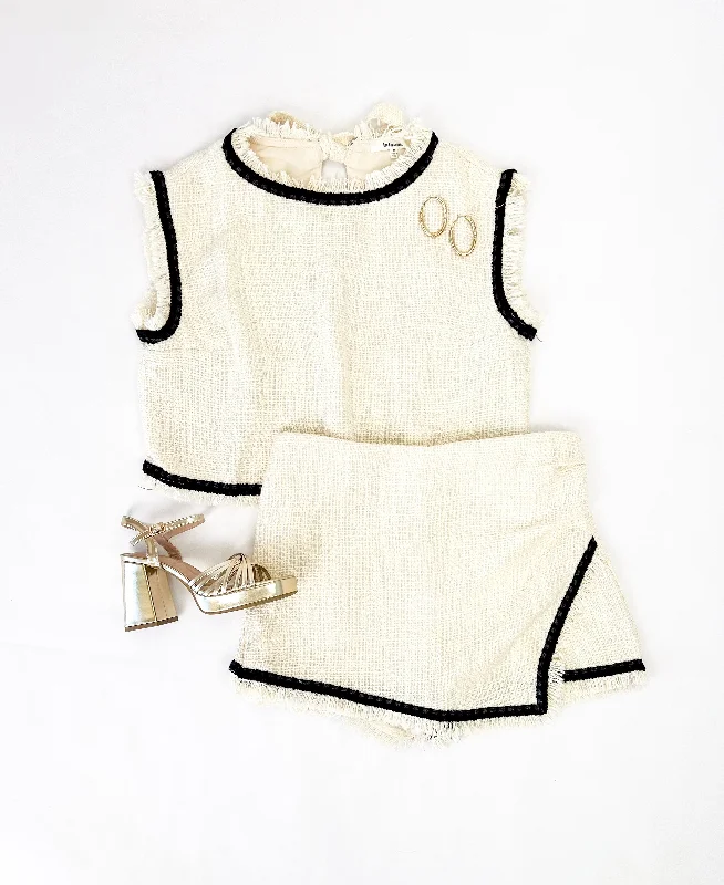 I WISH YOU WOULD CREAM TWEED SKORT SET Casual Women's Loose - fitting