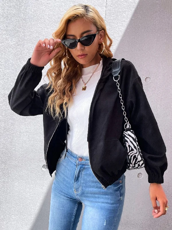 Casual Plain Drawstring Long Sleeve Hooded Regular Women Jacket Stylish Women's Tropical 