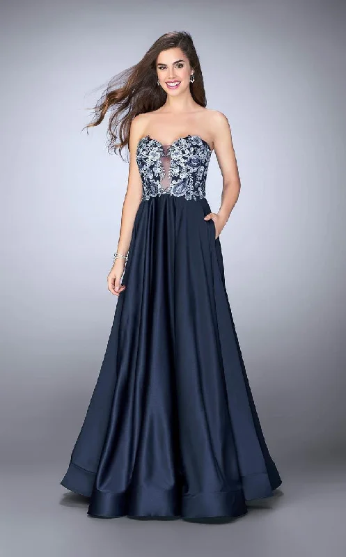 La Femme - 23881 Delicate Deep Sweetheart Illusion A-Line Long Evening Gown