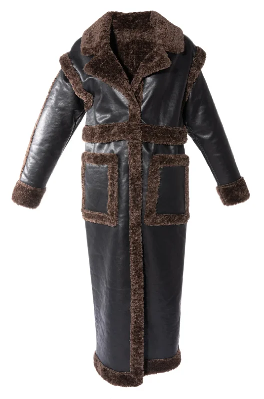 DETACH-LAUDER FAUX FUR LEATHER COAT Rugged Women's Outdoor 