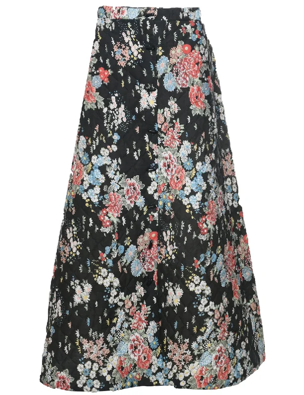 1970s Floral Pattern Midi Skirt - S Feminine Women's Style 