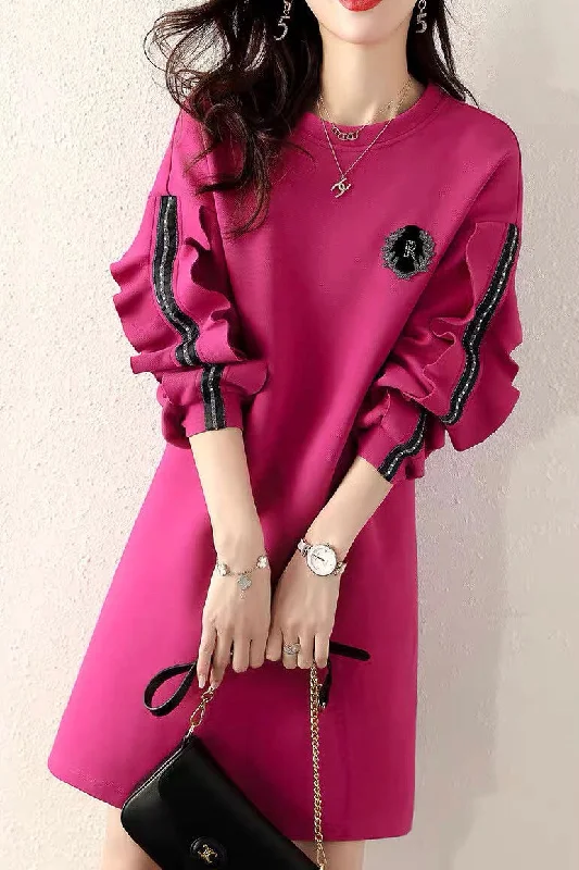 Rose Sweatshirt Dress W/ Ruffle Monochromatic Office Style