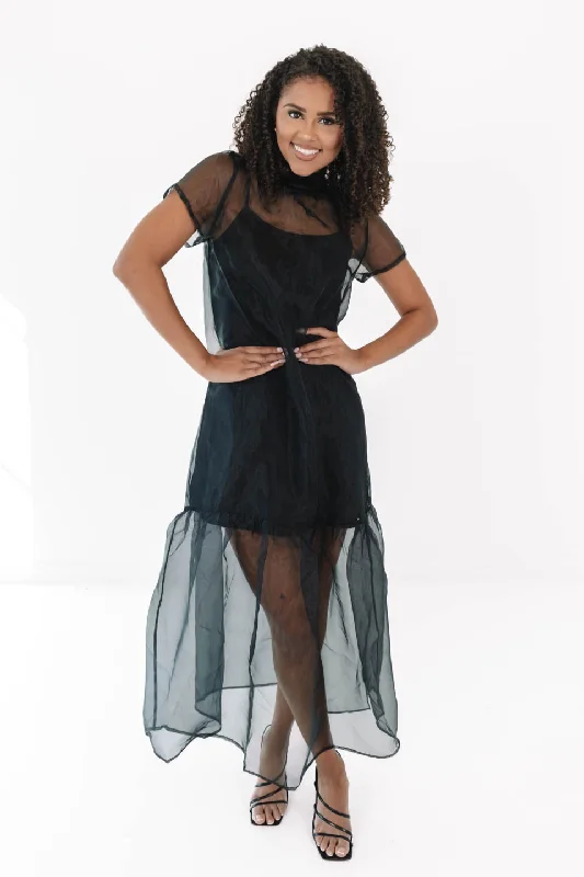 Show Stopper Midi Dress - Black Sleek Women's 
