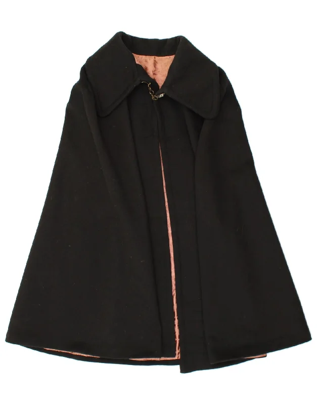 VINTAGE Womens Poncho Coat One Size Black Sleek Women's 