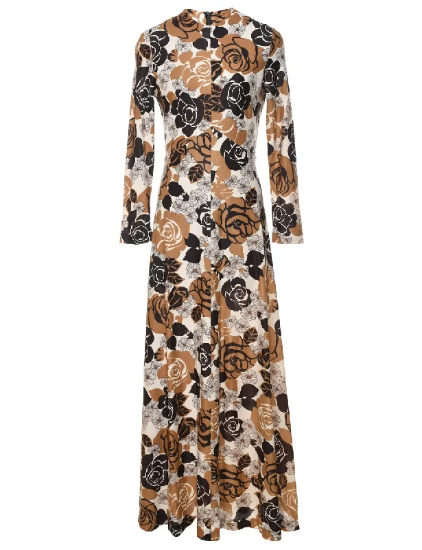 1970s Floral Print Long-Sleeved Maxi Dress - S Country