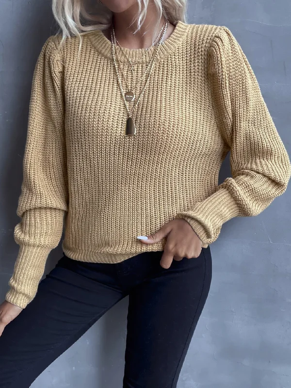 Casual Plain Long Sleeve Round Neck Regular Women Sweater Monochromatic Office Style