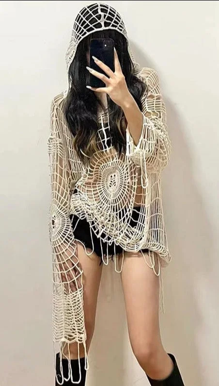 Spider Web Goth Style Sweater Sporty Women's Tennis