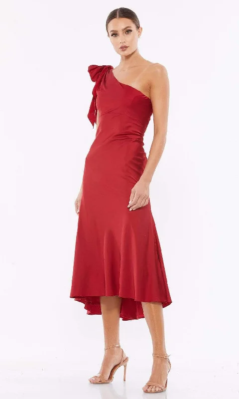 Ieena Duggal - 55387I Bow Draped One Shoulder Dress Feminine Women's Style 