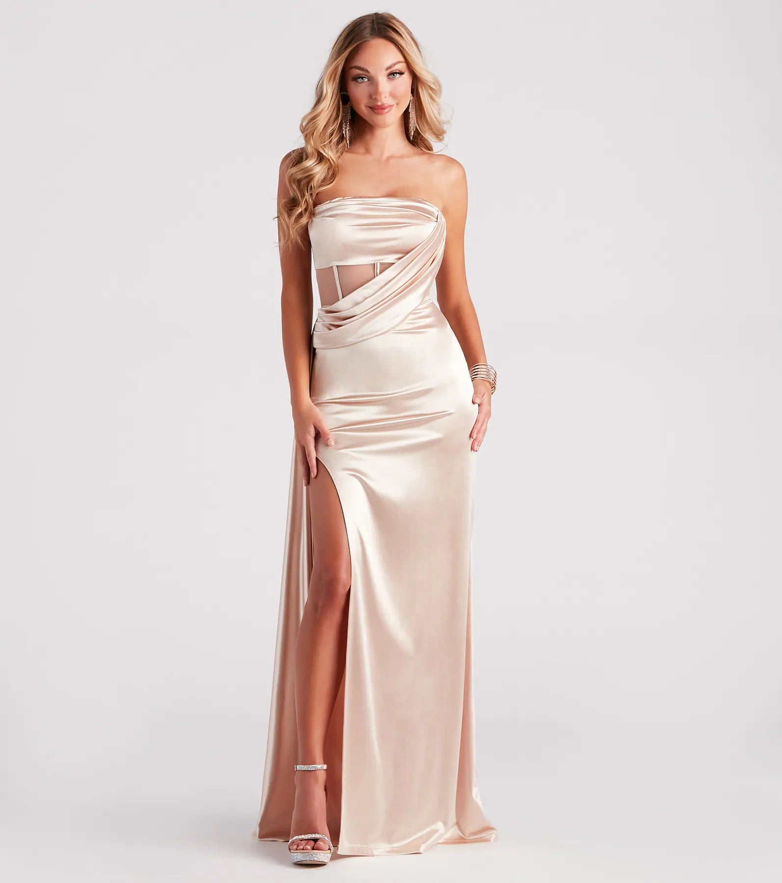 Celine Formal Satin A-Line Dress With Sash Casual Women's Loose - fitting