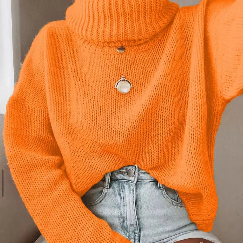 Turtleneck Pullover Solid Color Knit Hollow Backless Sweater Wholesale Women'S Top Cool Women's Skate