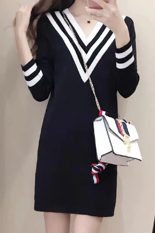 V Neck Knit Mini Dress Bold Women's Statement