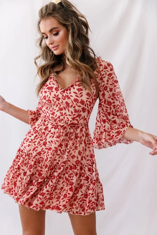 Maryanne Lace-Up Back Tea Dress Red Dynamic Women's Moto