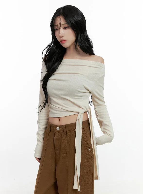 Strap Solid Long Sleeve Crop Top CN408 Dynamic Women's High - energy