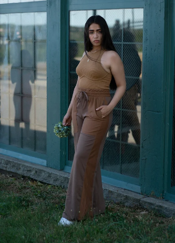 Soft french terry two tone wide leg pants Compression