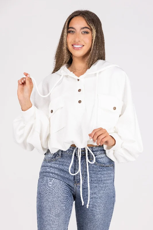 Cloud Watching Women's Half Button Up Cinch Waist Hoodie Monochromatic All - in - one Cloud Watching Women's Half Button Up Cinch Waist Hoodie Monochromatic All - in - one