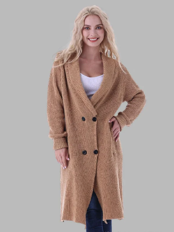 Double-Breasted Longline Cardigan with Pockets Cozy Women's Winter