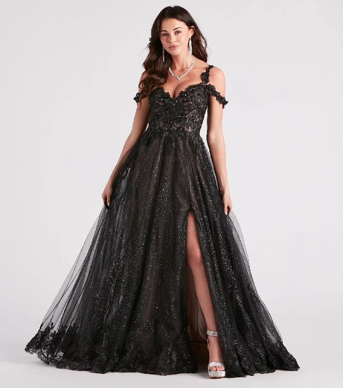 Adele Lace Glitter Cold Shoulder Ball Gown Stylish Women's Tropical 