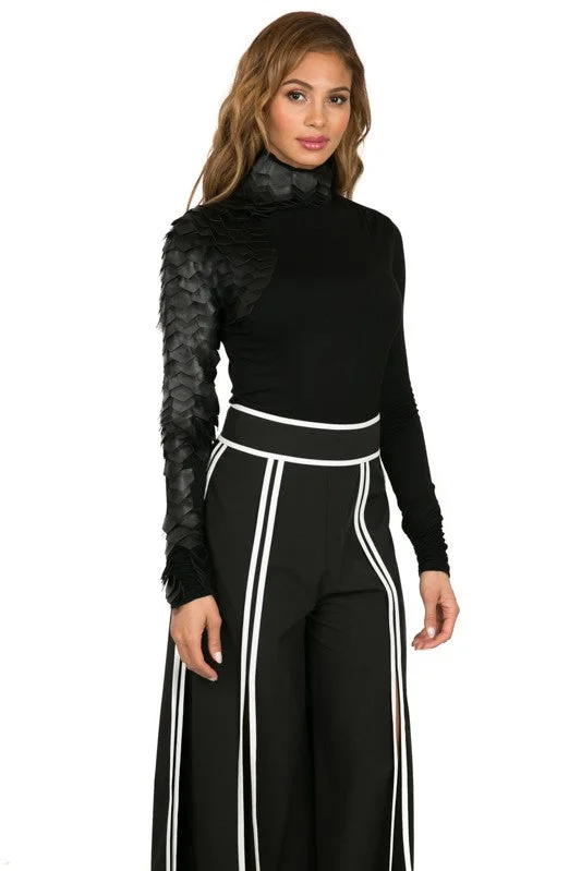 Turtleneck W/ Faux Leather and Mesh