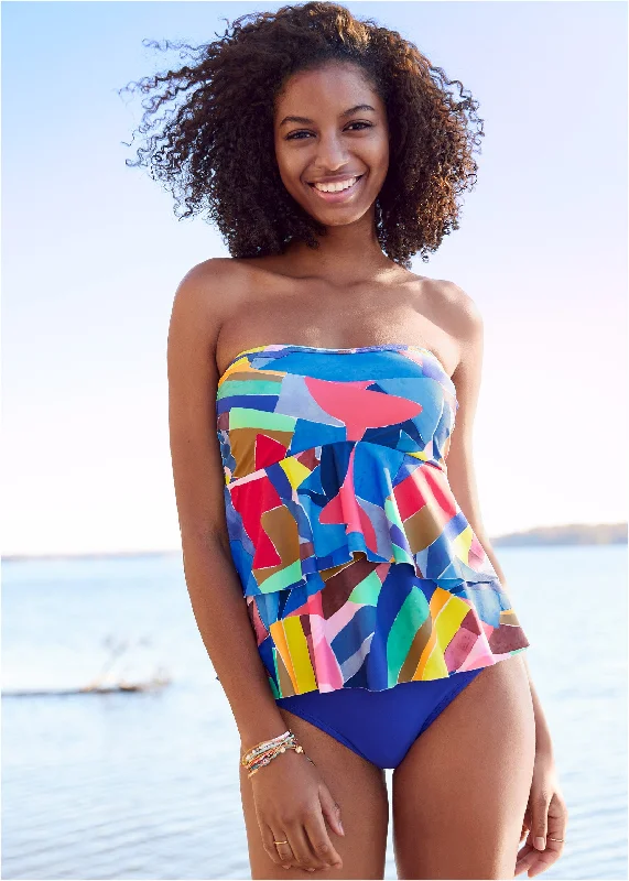 Ruffle Bandeau Tankini Top - Living Art Bold Women's Statement